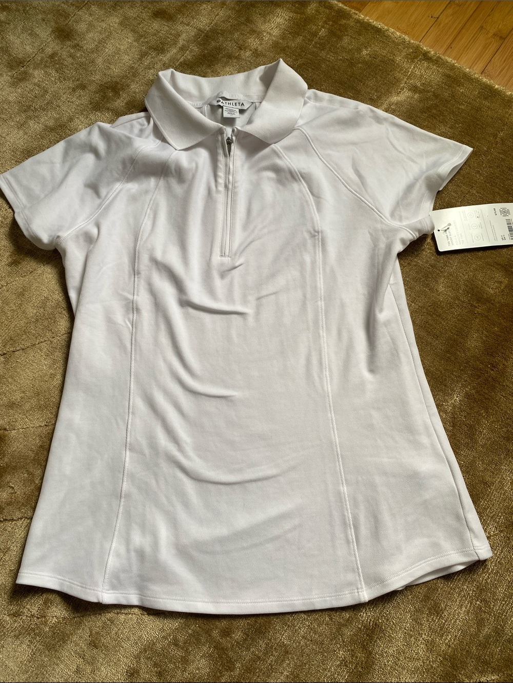 Athleta White tee time short Sleeve Zip Polo